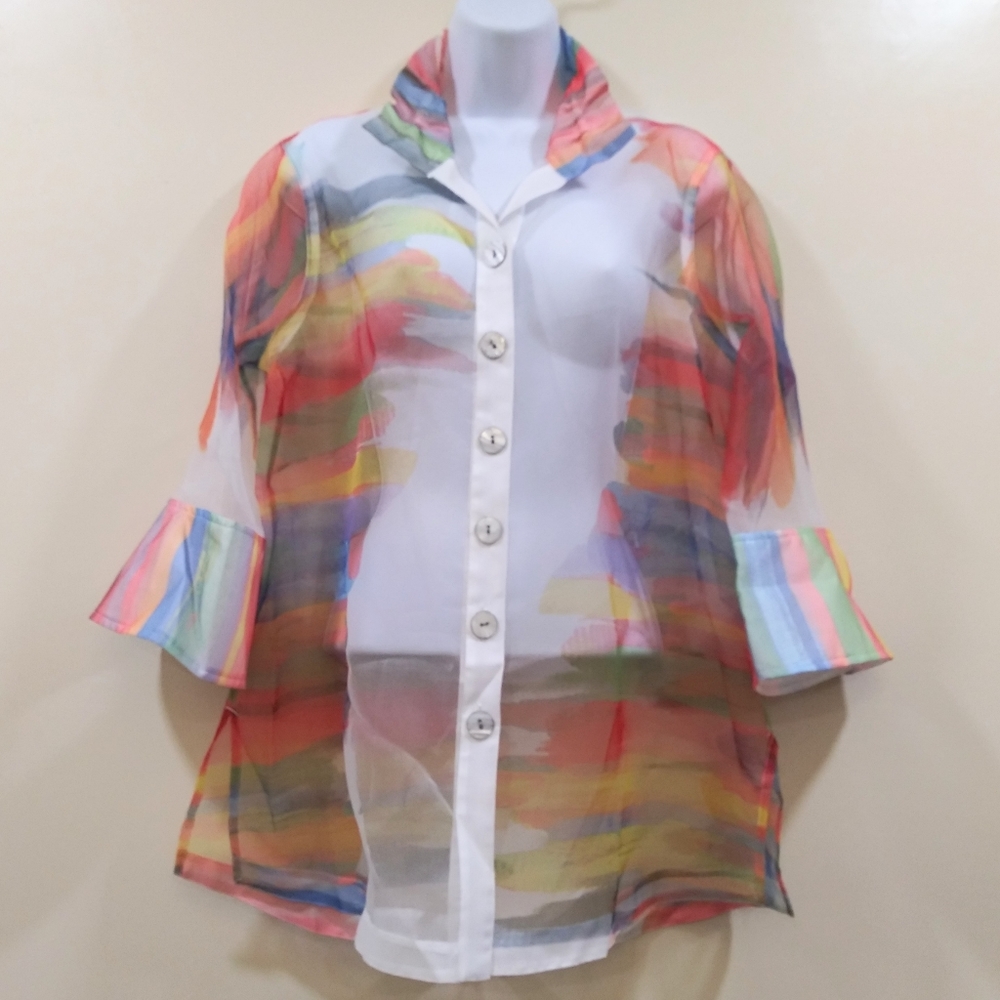 Mark Davis Sheer White Red Yellow Purple Blue Green Orange Shirt Jacket